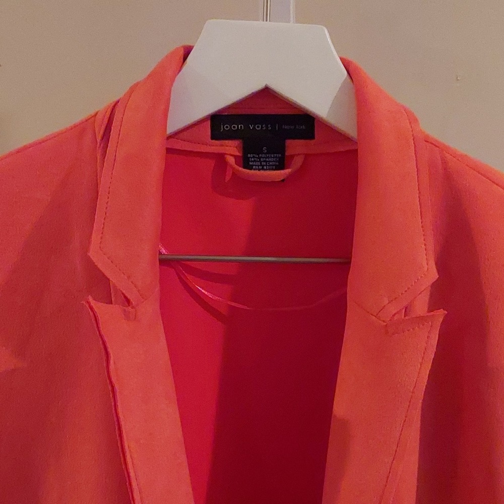 Joan‎ Vass Open Front Jacket Small Coral Suede Feel Oversized Minimalist Pockets - Picture 3 of 7
